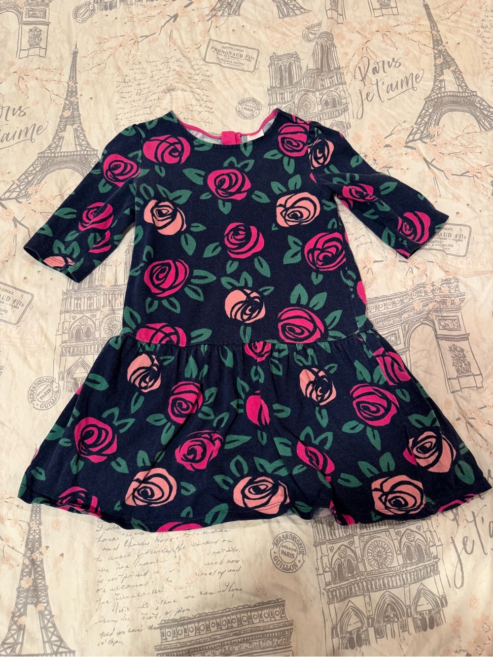 Gymboree Blue Three Quarter Sleeve Rose Sweatshirt Dress size 5T